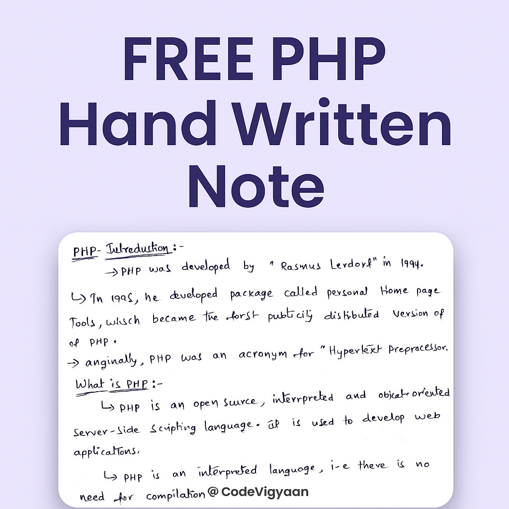 PHP Hand Written Note Book Cover by CodeVigyaan