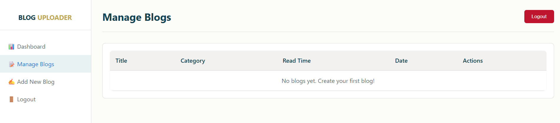 Free JavaScript Blog Uploader Admin Dashboard JavaScript Blog Management System UI Blog CRUD Dashboard using JavaScript JavaScript Blog Admin Panel Project