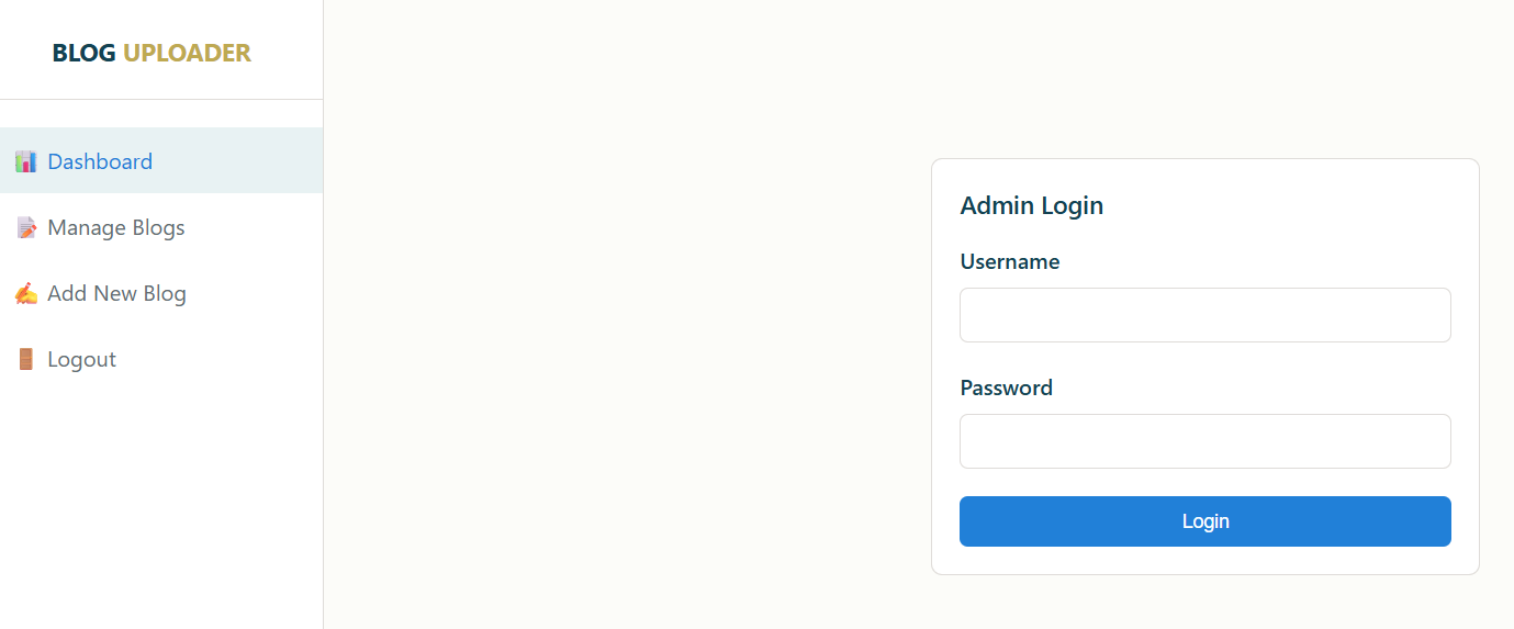 Free JavaScript Blog Uploader Admin Dashboard JavaScript Blog Management System UI Blog CRUD Dashboard using JavaScript JavaScript Blog Admin Panel Project